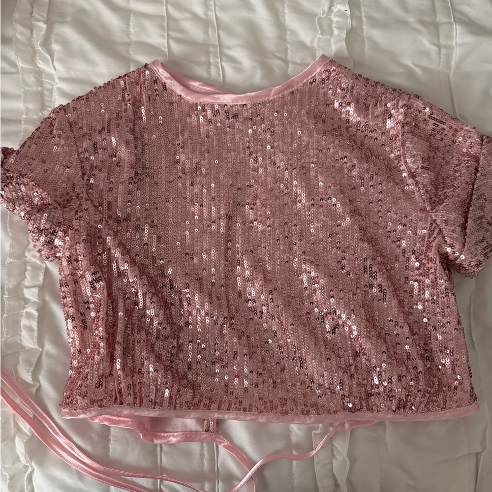 Lioness Pink Sequin Top with Open Tie Back
